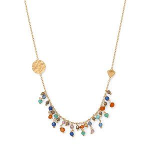 14K Gold Plated Sterling Silver Multi Stone Necklace 16.5"+2